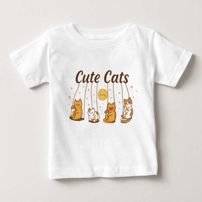 gatos bonitos em baloiços camisa de bebê. (Frente)