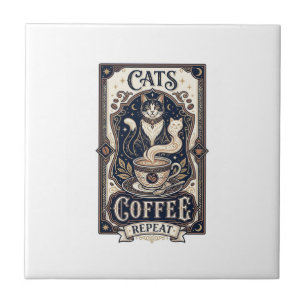 Gatos Café Repetir Gato Café Arte Vetorial Vintage