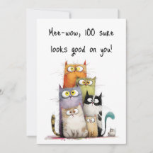 Gatos Caprichosos com Olhos Grandes em Cartão de A