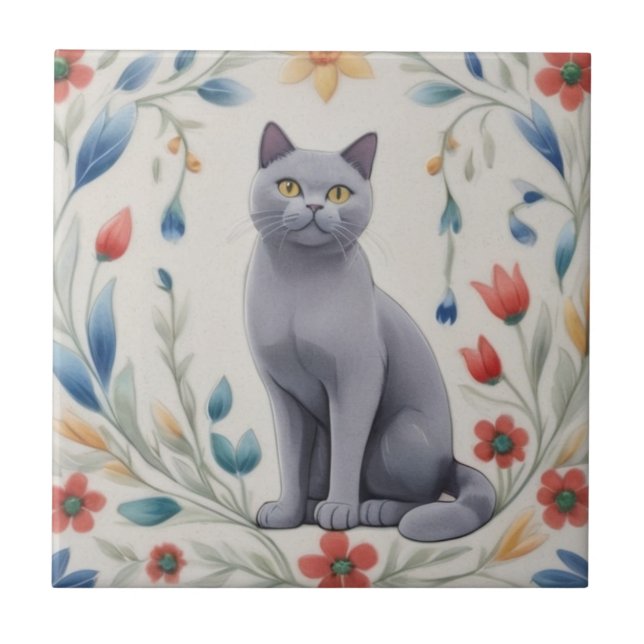 Gatos Cinza Florais - Gatos Cinzentos Flores Folcl (Frente)