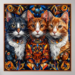 Gatos Coloridos Fofos Impressão de Arte Floral Cap