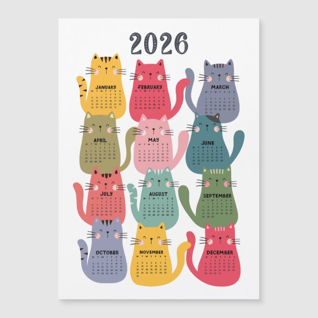 Gatos Coloridos no Calendário 2026 (Frente)