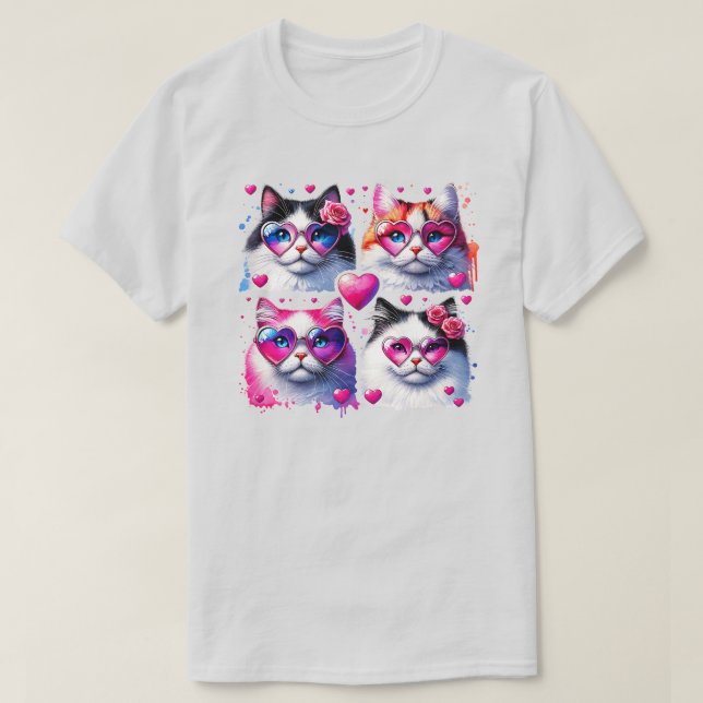 Gatos Com Camisa De Óculos Cardíacos (Frente do Design)