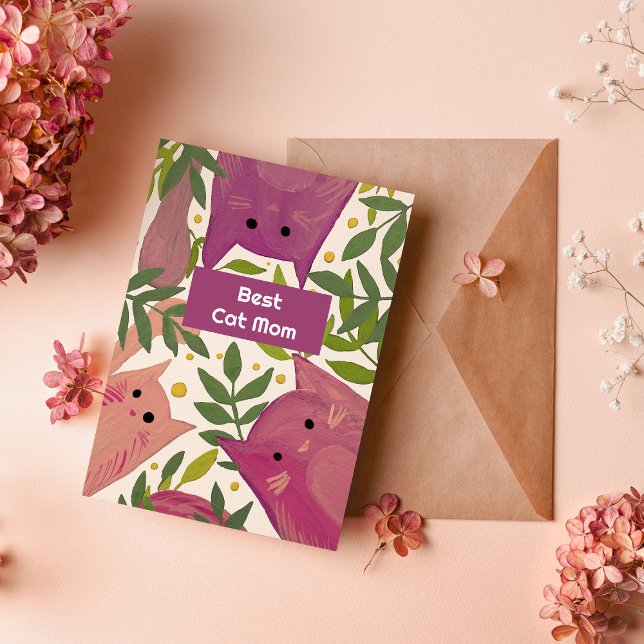 Gatos cor-de-rosa e galhos Melhor Cartão de Férias (Criador carregado)
