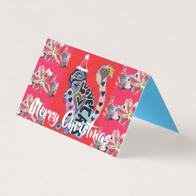 Gatos de Amor Feliz Vermelho Roxo Cartão de Natal (Frente)