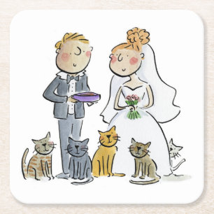 Gatos de Casal de Noivos Porta-Copos de Papel