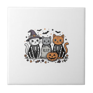 Gatos de Esqueleto Fofo de Halloween Gravura Vinta