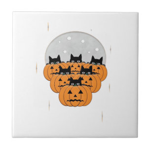 Gatos de Halloween Abóboras Fundo Preto Ilus