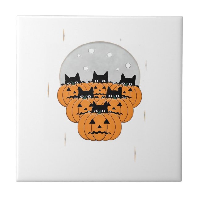 Gatos de Halloween  Abóboras  Fundo Preto  Ilus (Frente)