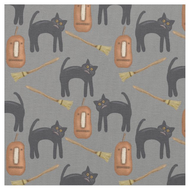 Gatos De Halloween, Fundo Da Cinza, Tecido De Algo (Detalhe)