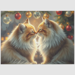 Gatos de Natal beijando Papel de Seda