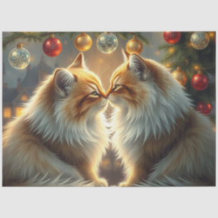 Gatos de Natal beijando Papel de Seda