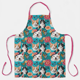 Gatos e Cães Floral com Borboletas Teal Pink