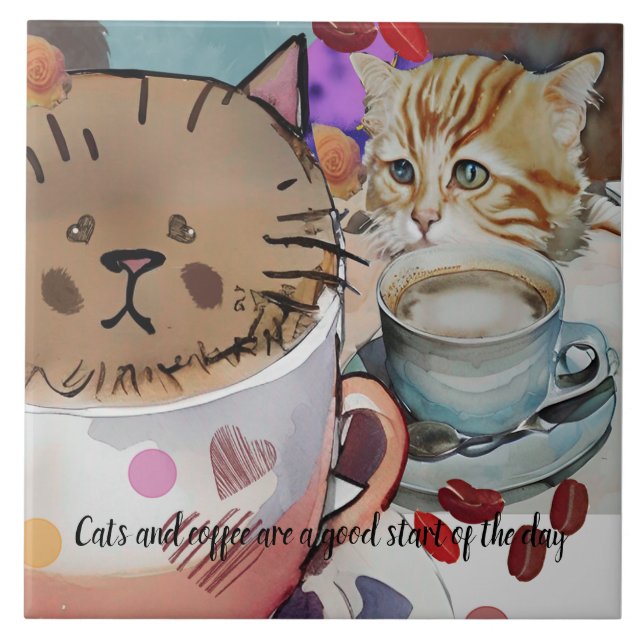 Gatos e café e texto personalizado (Frente)