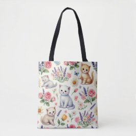 Gatos e Flores Bonitos Playful Tote Bag