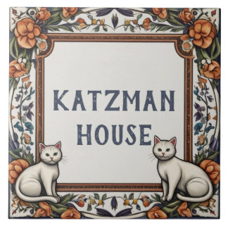 Gatos e Flores Nome de Casa Personalizado Placa Pl