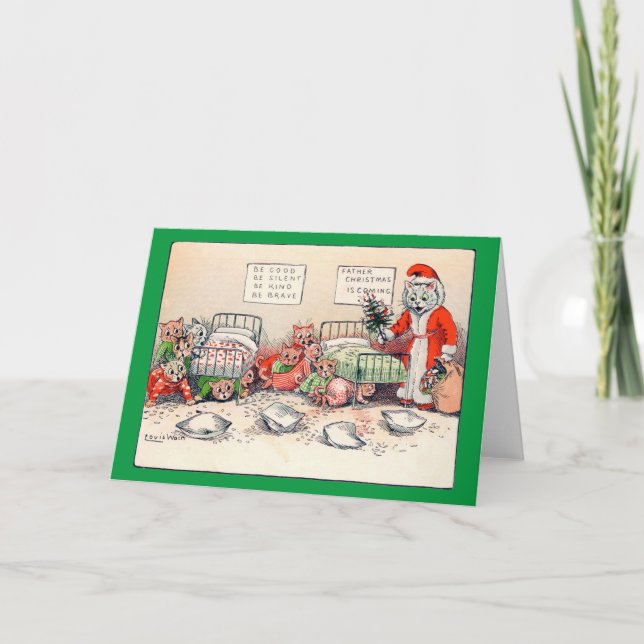 Gatos e Papai Noel, Cartão de Louis Wain (Frente)