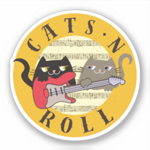 Gatos e Rolo Adesivo Gato Engraçado Música Guitarr