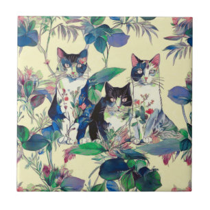 Gatos em Aquarela em um Jardim