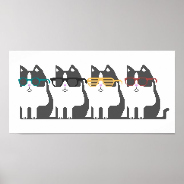 Gatos Em Óculos, Poster De Arte Em Pixel (Frente)