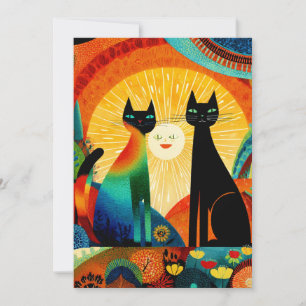 Gatos em um fundo brilhante e colorido,