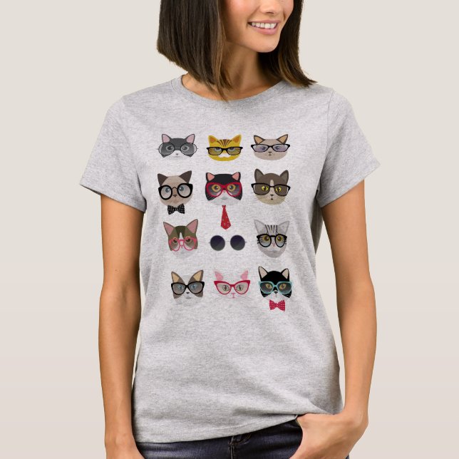 Gatos engraçados com camisetas femininas dos (Frente)