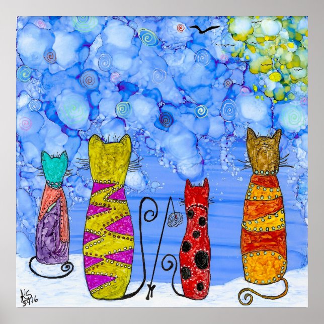 Gatos engraçados e Whimsic pescam Poster (Frente)