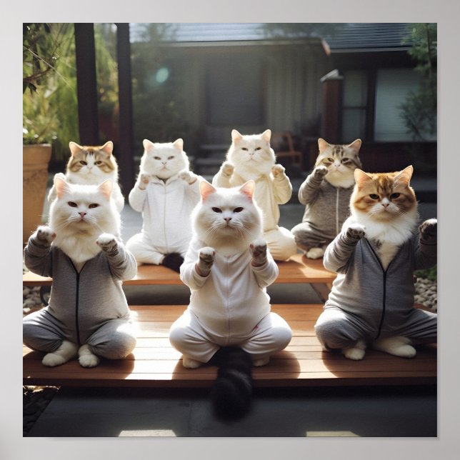 Gatos fazendo impressão digital ioga (Frente)