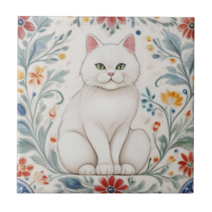Gatos Florais - Gato Branco Flores Folclóricas Col