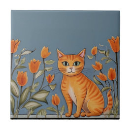 Gatos Florais - Gato Gengibre & Flores Laranjas Ca
