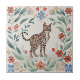 Gatos Florais - Gato Savannah Flores Folclóricas C