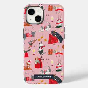 Gatos fofos Natal retrô rosa
