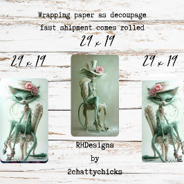 Gatos Gatsby Antigos Decoupage Verde Salvia