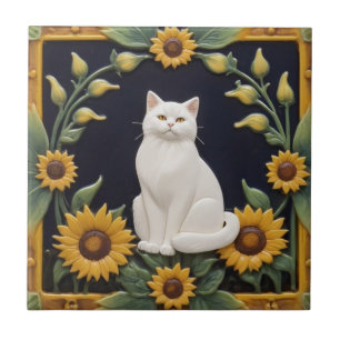 Gatos Girassóis - Gato Branco & Girassóis Amarelos