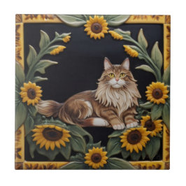 Gatos Girassóis - Gato MaineCoon & Girassóis Amare