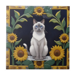 Gatos Girassóis - Gato Siames e Girassóis Amarelos
