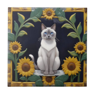 Gatos Girassóis - Gato Siames e Girassóis Amarelos