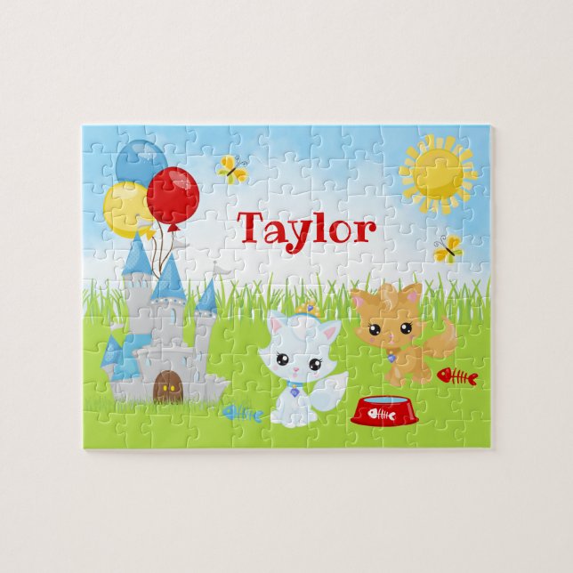 Gatos Kittens Castelo Azul e Quebra-cabeça de Mata (Horizontal)