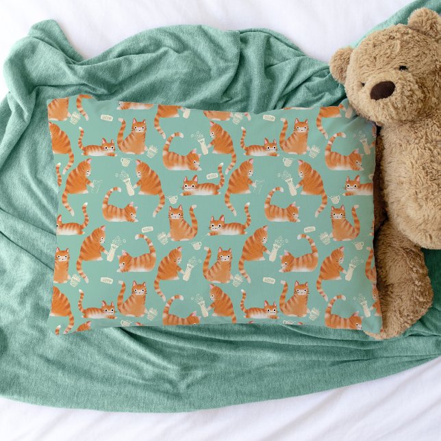Gatos Laranja Ruins Que Batem As Coisas Sobre O Pa (Cute Orange Tabby Cats Knocking Stuff Over Pattern Pillowcase)