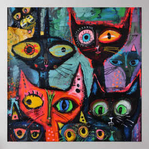 Gatos Misteriosos - Impressão de Arte Whimsical