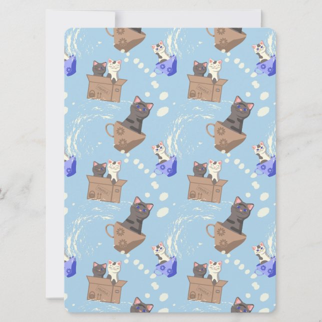 Gatos na caixa e leite cai em azul (Frente)