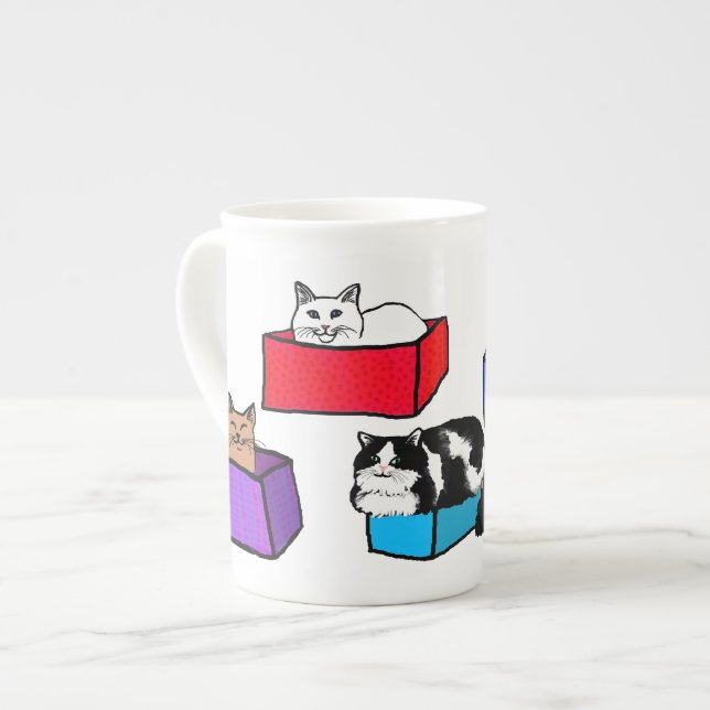 Gatos na caneca colorida de China de osso das (Frente Esquerda)