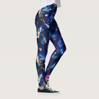 Gatos no Espaço - Leggings Engraçadas de Gato