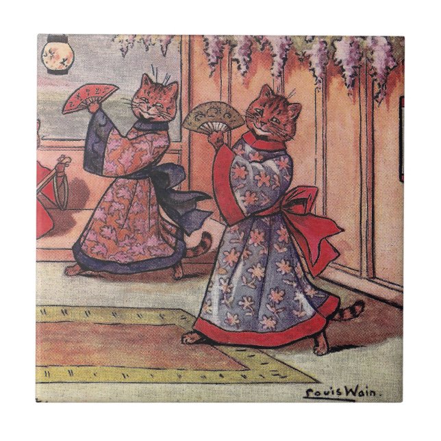 Gatos no vintage Louis Wain dos quimonos (Frente)