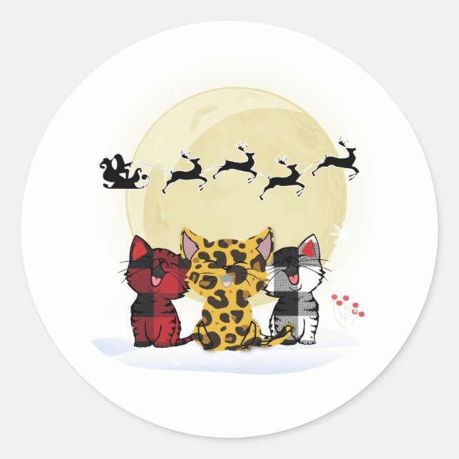 Gatos Observando Papais noeis e adesivo de renas - (Frente)