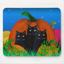 Gatos Pretos do Halloween com Pumpkins Mousepad
