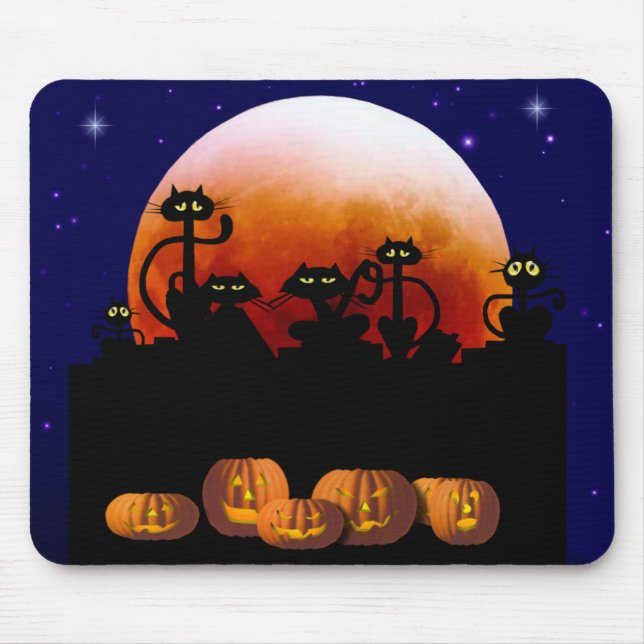 Gatos pretos, lua, abóboras Mousepad (Frente)