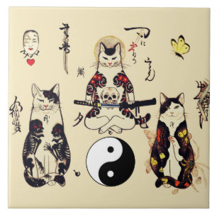 GATOS SAMURAI NO CÉREBRO,ESQUELETO,TATUAGENS DE BO