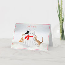 Gatos tocando no cartão de Natal da neve