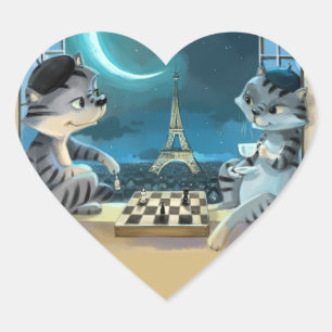Gatos Torre Eiffel - Adesivos Coração Clássico Noi